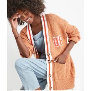 Aerie Burnt Orange Brown Waffle Oversize Varsity Stripe Cardigan
